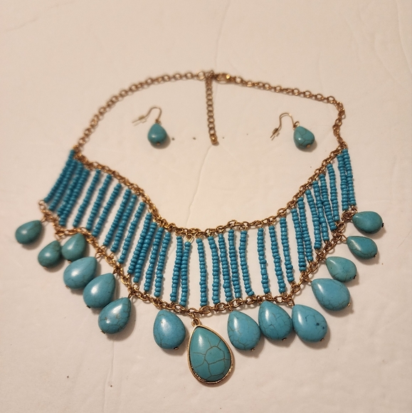Treska Turquoise Beaded Statement Necklace and Matching Earrings - Picture 3 of 4